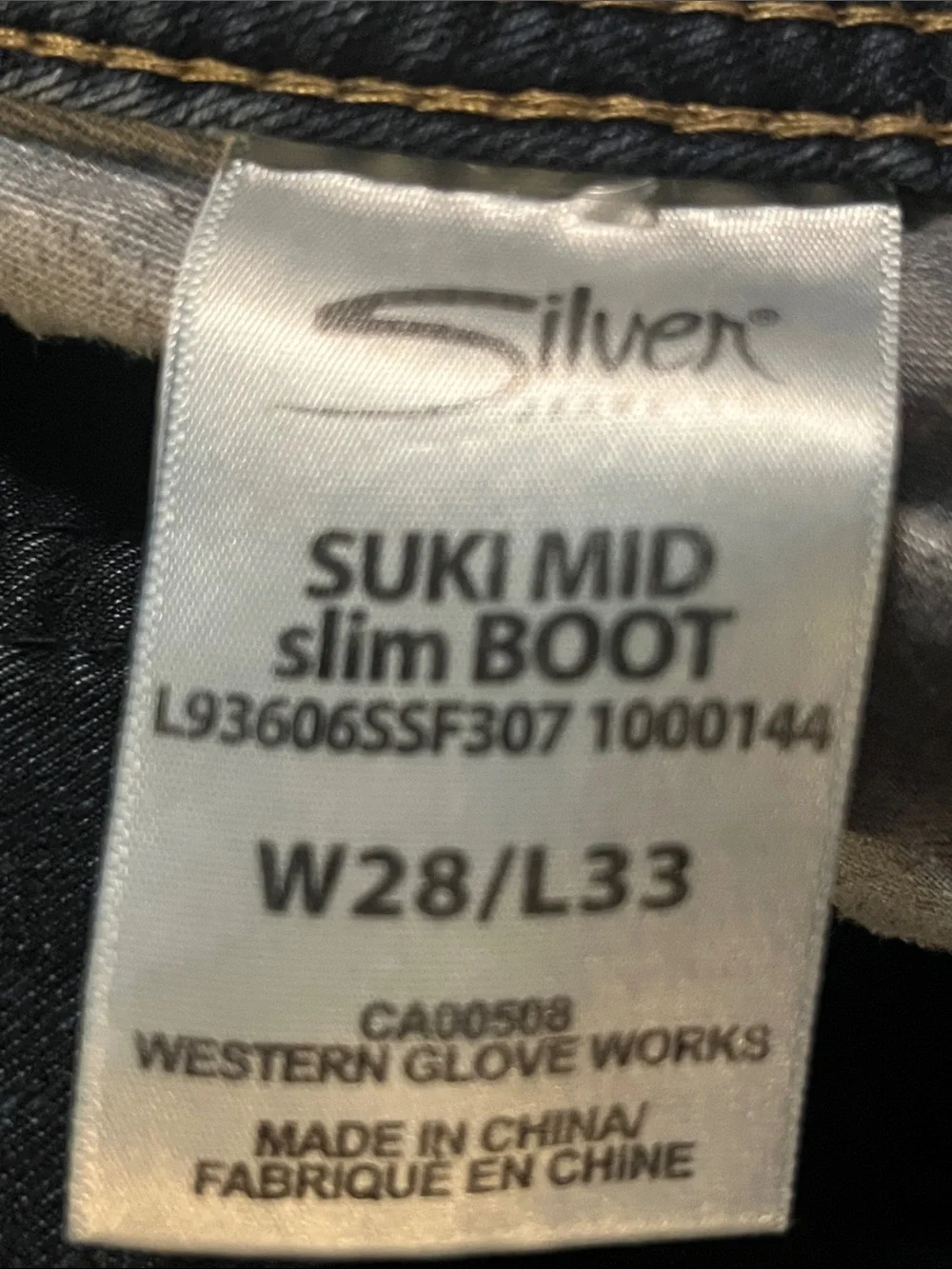 Silver Jeans Dark Blue Bootcut Jeans with Sequin Pocket Detail